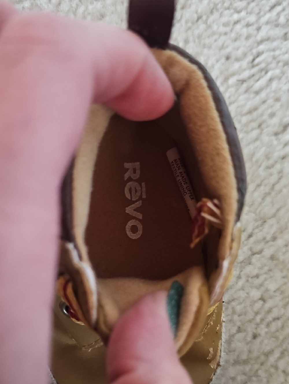 Revo Tan and Brown High-Top Baby Walker Shoes with Yellow-Red Laces - Picture 7 of 9